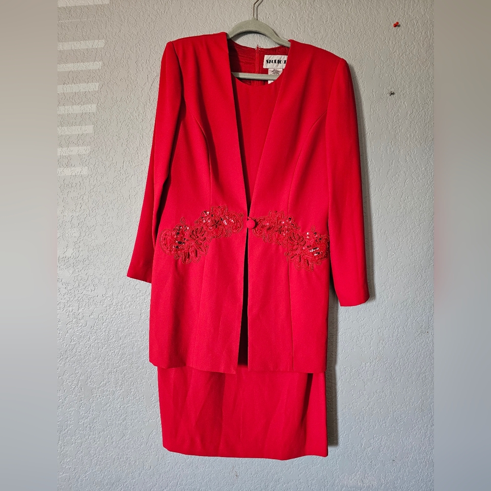 Studio I Red Dress Jacket Set Size 12